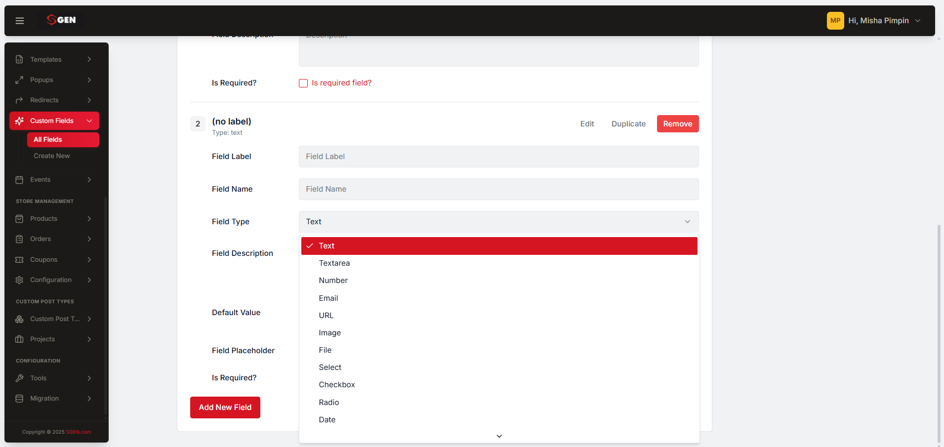Custom Fields Types